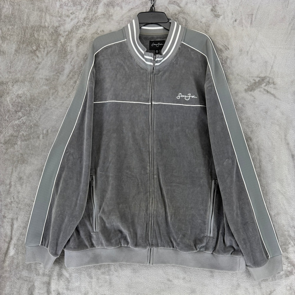 Sean John Mens Grey Velour Track Jacket Full Zip Side Stripe Hip Hop 4XL